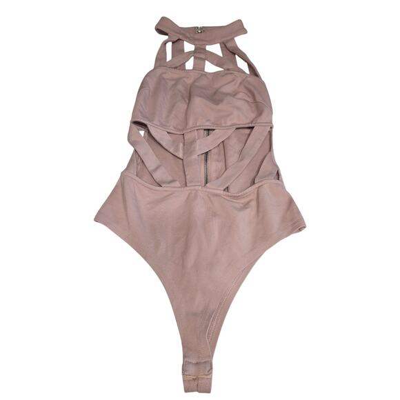 Naked Wardrobe Women Small Caged Halter Bodysuit Cutout Pink Clubwear Festival - Picture 6 of 12